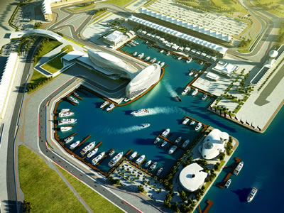 Aldar Marinas' Yas Marina, Abu Dhabi, positioned alongside the Formula 1 race track